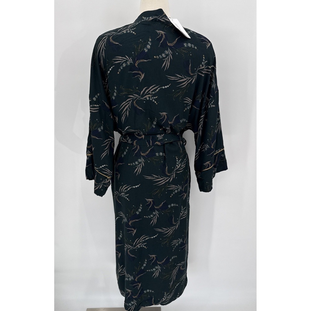 Hanro Womens Green Kelp Garden Print Long Robe Size Small Designer Luxury NWT - Picture 5 of 11